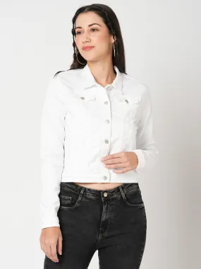 Women White Solid Long Sleeves Jacket