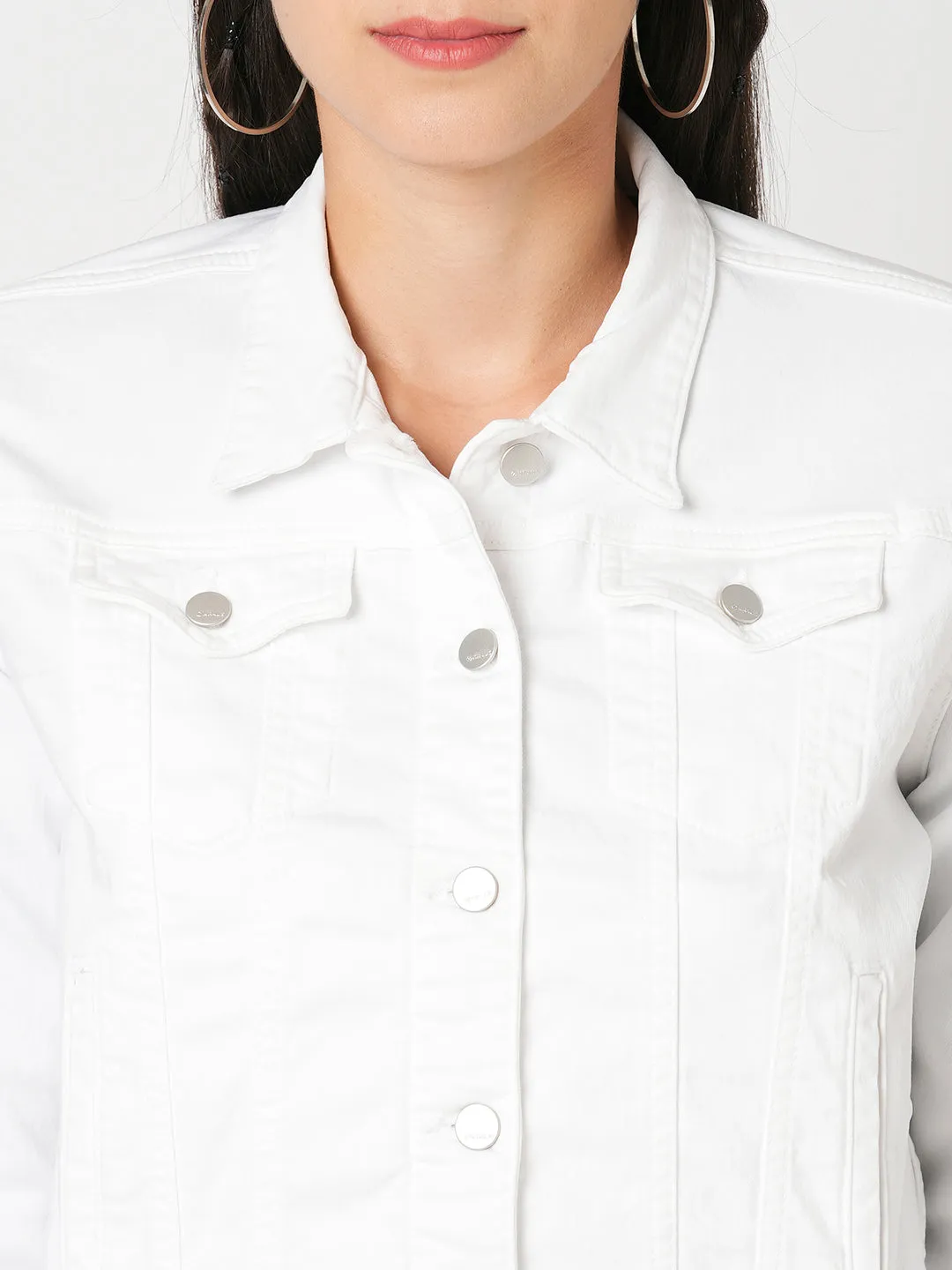 Women White Solid Long Sleeves Jacket