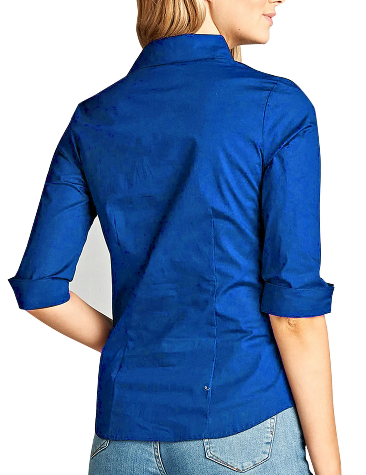 Womens Classic Solid 3/4 Sleeve Button Down Blouse Dress Shirt