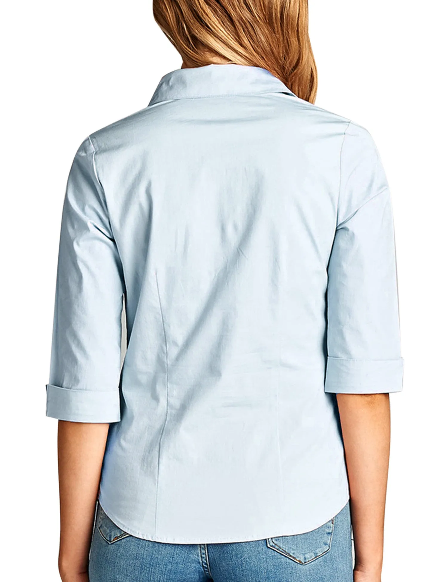 Womens Classic Solid 3/4 Sleeve Button Down Blouse Dress Shirt