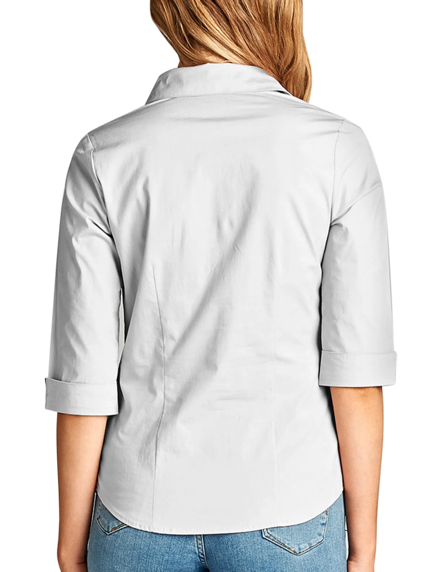 Womens Classic Solid 3/4 Sleeve Button Down Blouse Dress Shirt