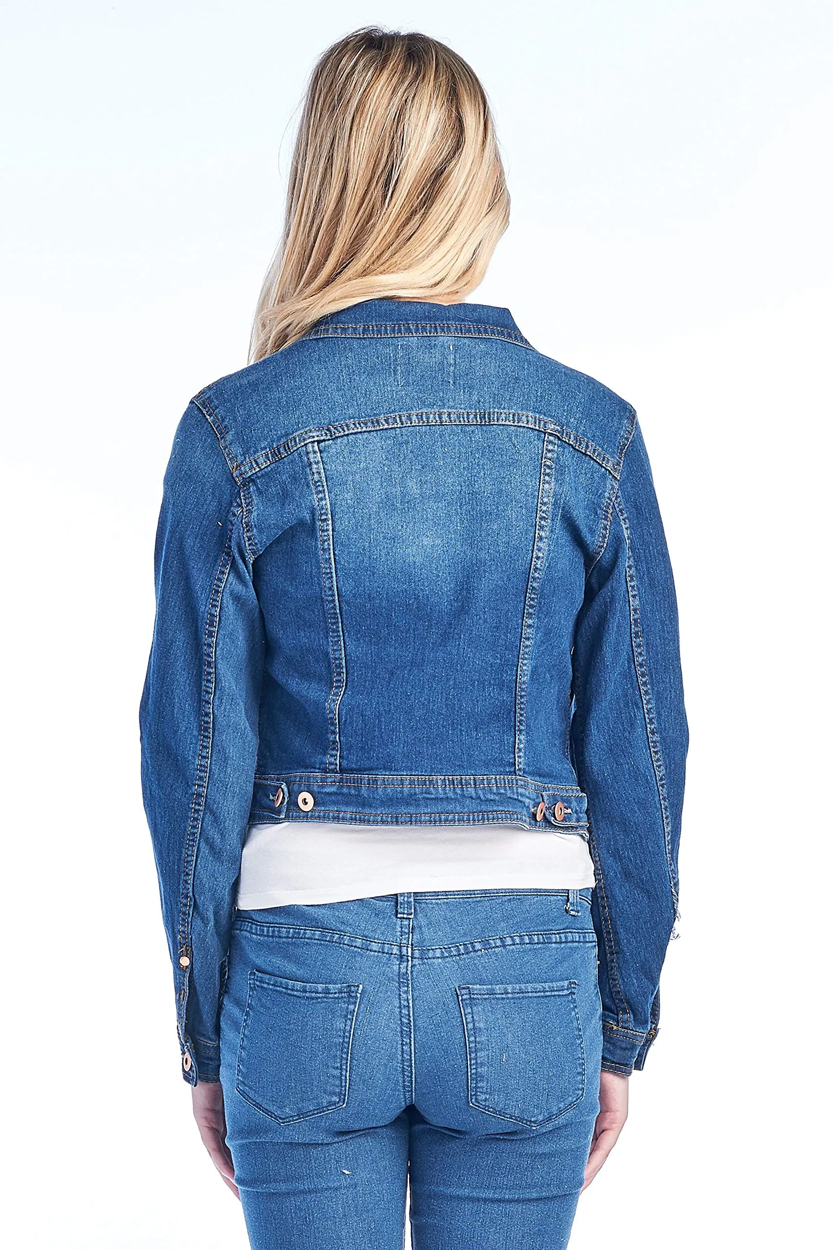 Women's Long Sleeve Basic Casual Classic Cotton Button Front Faded Wash Denim Jean Jacket