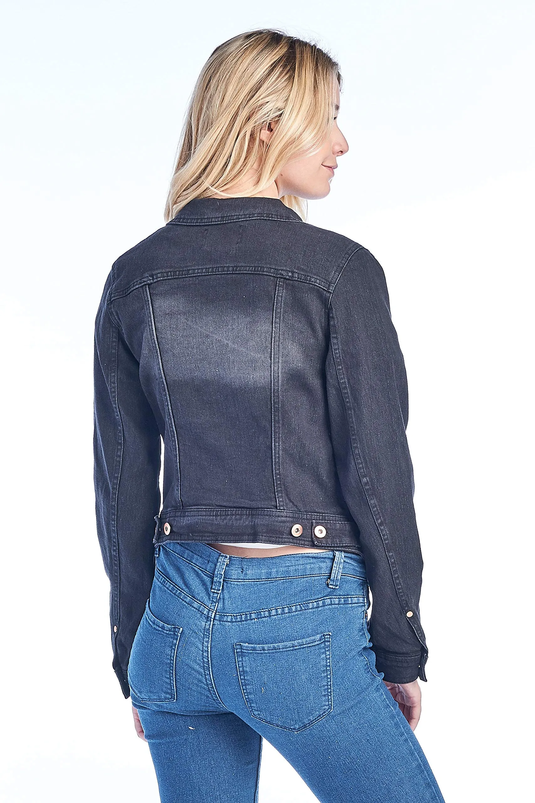 Women's Long Sleeve Basic Casual Classic Cotton Button Front Faded Wash Denim Jean Jacket