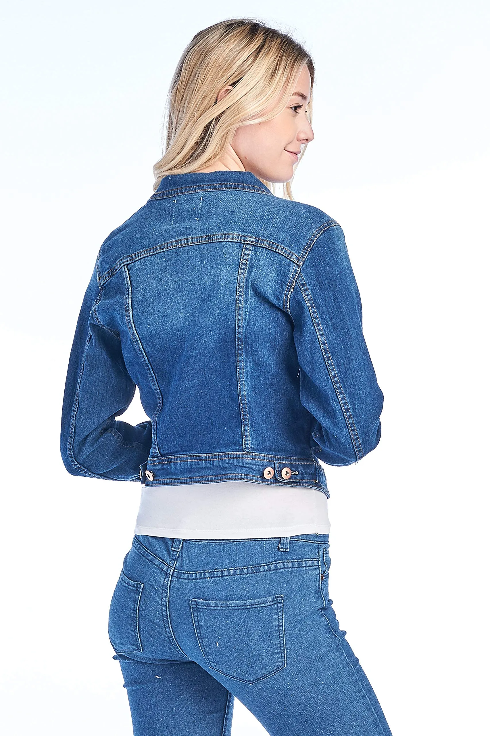 Women's Long Sleeve Basic Casual Classic Cotton Button Front Faded Wash Denim Jean Jacket