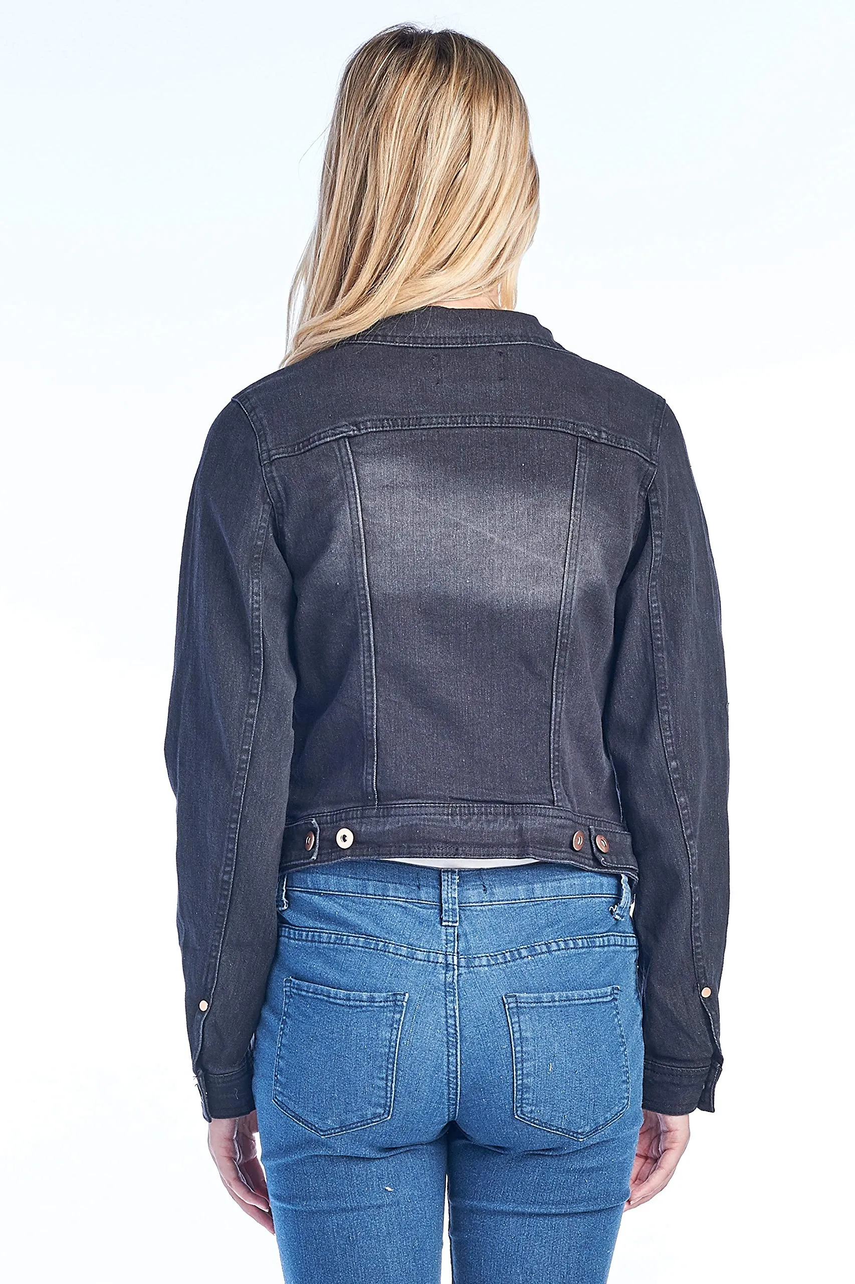 Women's Long Sleeve Basic Casual Classic Cotton Button Front Faded Wash Denim Jean Jacket