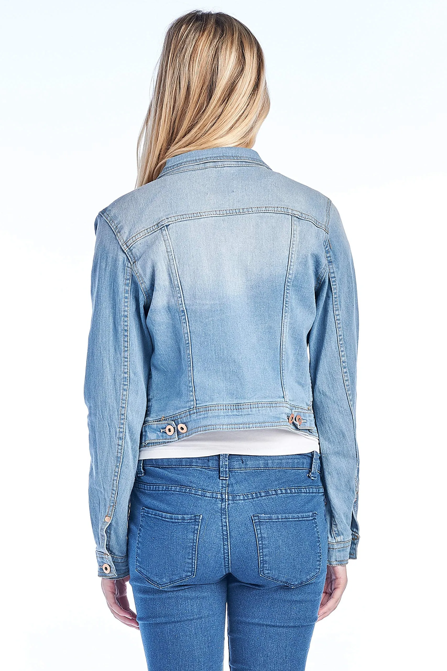 Women's Long Sleeve Basic Casual Classic Cotton Button Front Faded Wash Denim Jean Jacket