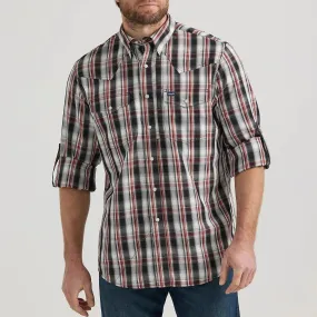Wrangler Men's L/S Plaid Performance Western Snap Shirt in Black & Red